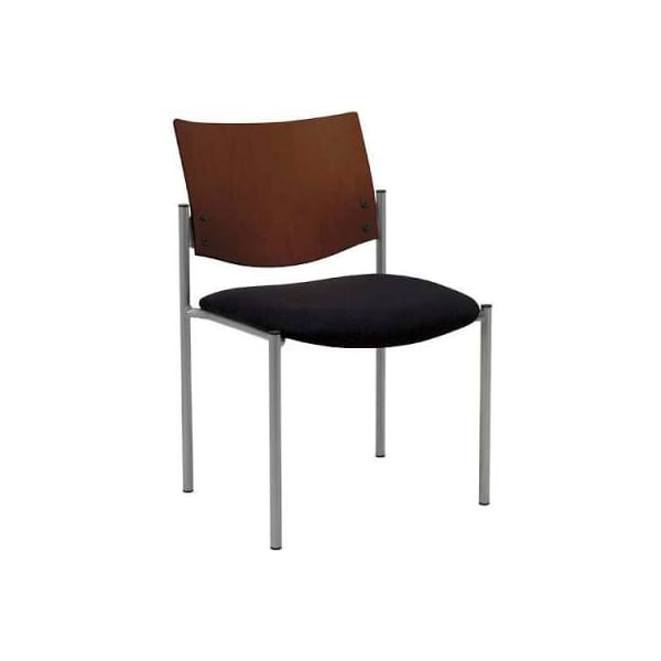 KFI Armless Guest Chair  -  Chocolate Wood Back, Black Vinyl Seat